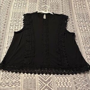 Elegant Black Lace Trim Sleeveless Top
